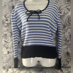 Alexandra Bartlett 100% Cotton Striped Sweater – Bow Tie Neck – Size L